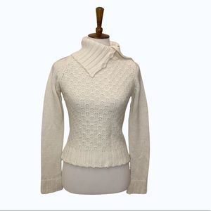 Classic chunky cream high neck button sweater med